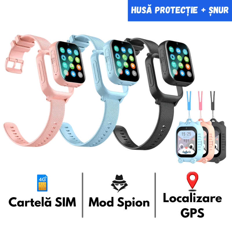 Smartwatch pentru copii cu cartela SIM GITECH K10 Localizare GPS Mod Spion Control Parental Smartwatch Copii 4G, Cartela SIM, Localizare GPS, Camera, Apel Vocal-Video, Monitorizare Spion, Buton SOS, Husa cu Snur - GITECH® K10 - imagine 1