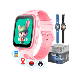 Smartwatch copii GITECH G23 roz cu GPS, cartelă SIM, apel video, cameră și buton SOS