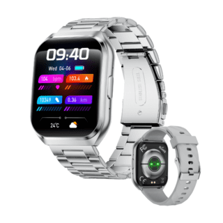 smartwatch barbati GITECH Curved argintiu cu ecran curbat si bratara metalica