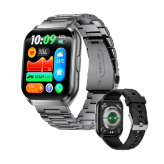 Smartwatch bărbați GITECH Curved cu apeluri Bluetooth, ecran curbat 1.83 inch, brățară metalică și silicon, culoare argintie