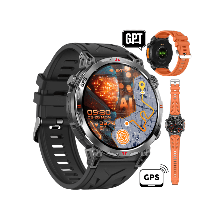smartwatch barbati GITECH One cu ecran AMOLED, apeluri Bluetooth, AI DaGPT si GPS integrat