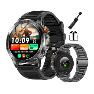 smartwatch metalic negru barbati cu apel bluetooth si lanterna