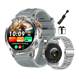 smartwatch metalic argintiu barbati cu apel bluetooth si lanterna