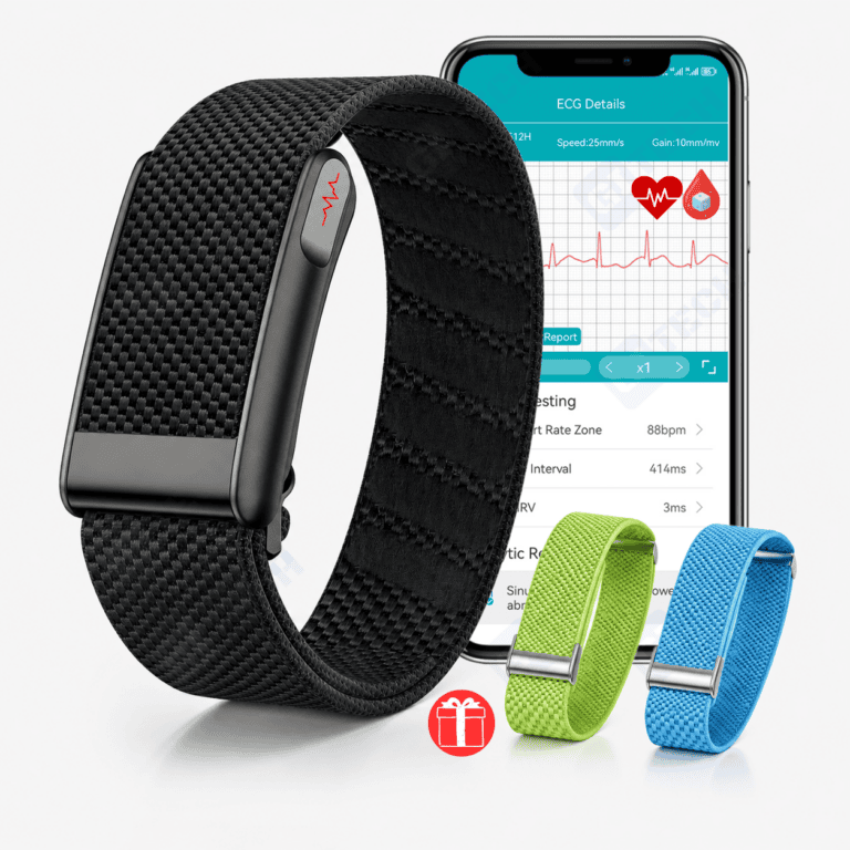 Brățară smart GITECH® H-Loop pentru monitorizare sănătate și fitness cu ECG, estimare glicemie, puls, HRV, SpO2 și 2 curele cadou
